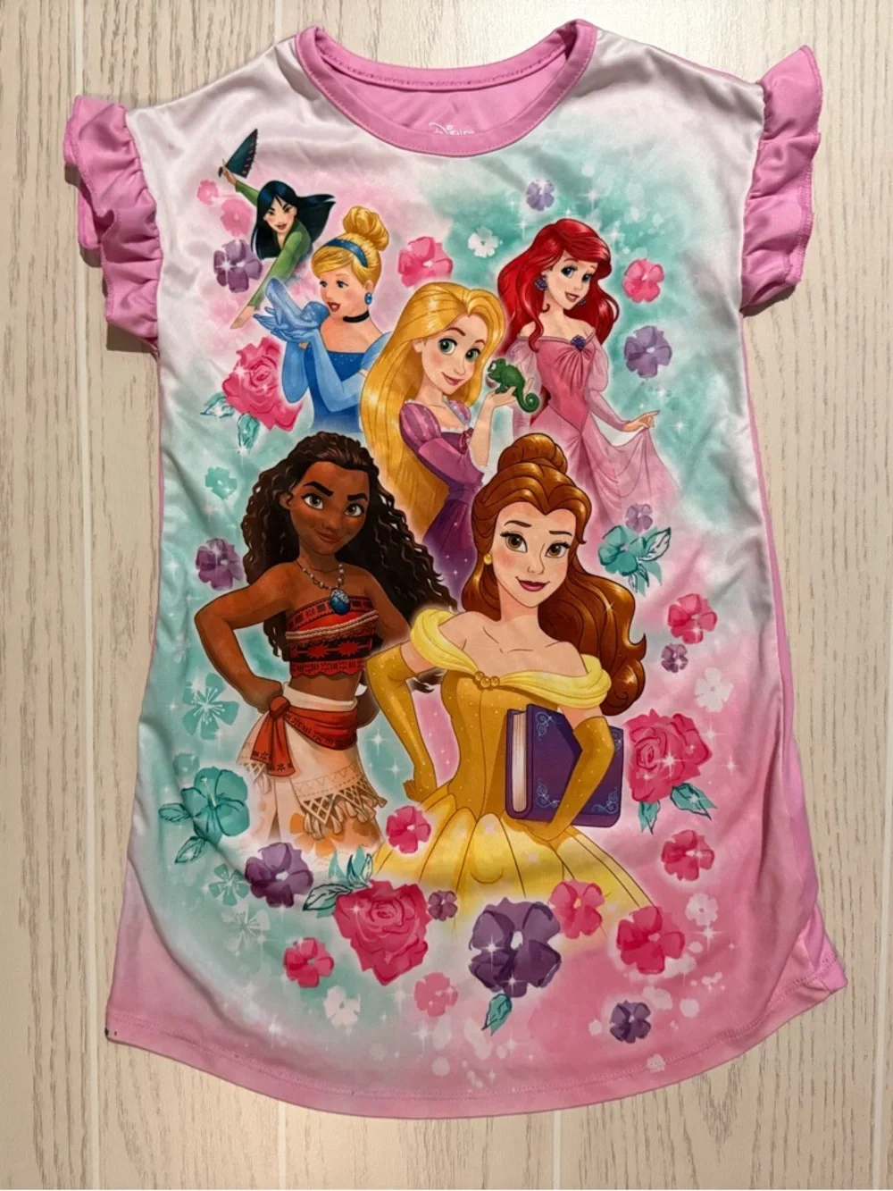 Disney Princess Nightgown Girls 4T Pink Belle Ariel Moana Pajamas - Picture 1 of 6